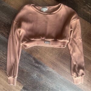 ECHT Ribbed Cropped Long Sleeve Top in Brown